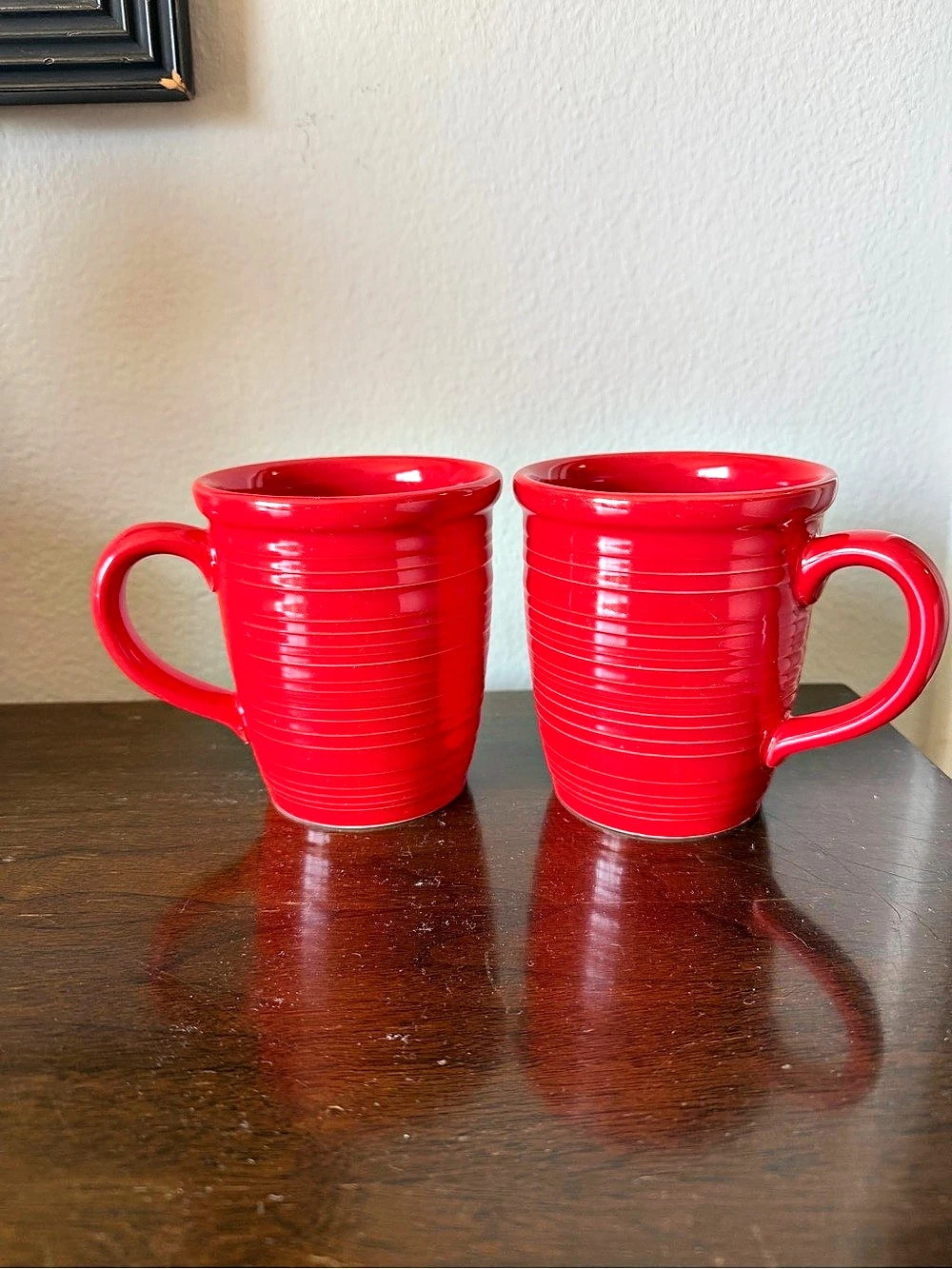 Crate & Barrel Red Ribbed Mugs Set of 2